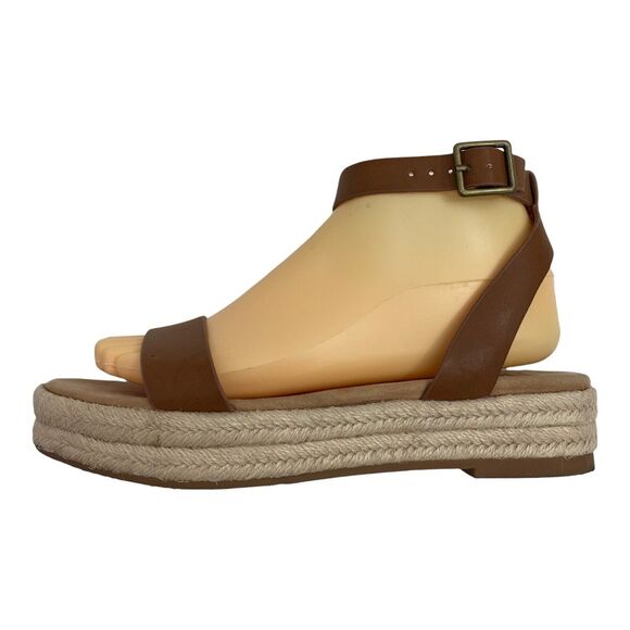 INC Espadrille Sandal Womens Size 8.5 Brown Ankle Buckle M Valet Tap - Picture 1 of 11